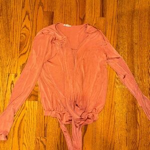Free People Pink Long Sleeve Bodysuit